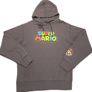 Super Mario Mens S  Hoodie Gray Pullover Sweatshirt Graphic Print Sweater